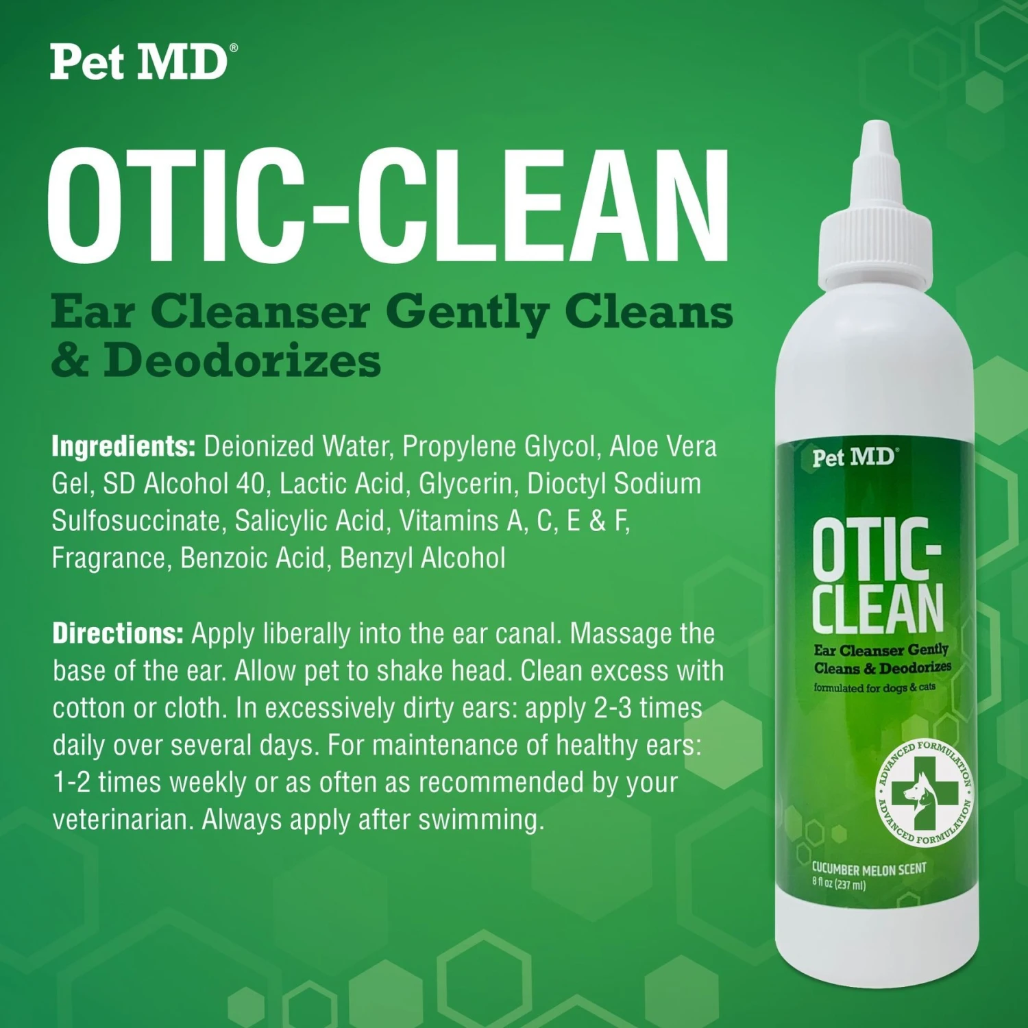 Pet MD Otic Clean Cucumber Melon Scent Dog & Cat Ear Cleanser, 8-oz Bottle 2 Pet MD Otic Clean Cucumber Melon Scent Dog & Cat Ear Cleanser, 8-oz Bottle - Image 2