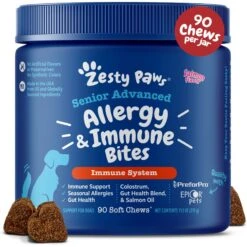 Zesty Paws Advanced Allergy & Immune Bites Salmon Flavored Soft Chews Allergies, Immune, & Skin Support Supplement For Senior Dogs