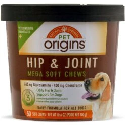 Pet Origins Hip & Joint Support Level 3 Mega Soft Chew Dog Supplement, 50 Count