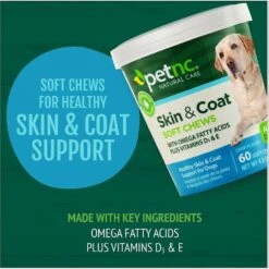 PetNC Natural Care Skin & Coat Soft Chews Dog Supplement, 60 Count 12 PetNC Natural Care Skin & Coat Soft Chews Dog Supplement, 60 Count -Pet Wellness 227192 PT5. AC SS1800 V1617059216