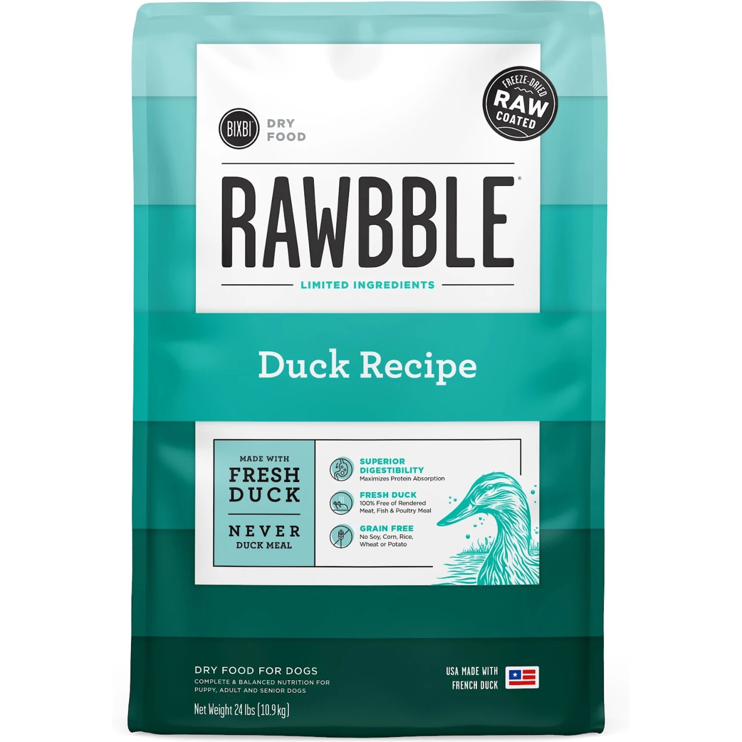BIXBI RAWBBLE Fresh Duck Recipe Limited Ingredient Grain-Free Dry Dog Food 1 BIXBI RAWBBLE Fresh Duck Recipe Limited Ingredient Grain-Free Dry Dog Food