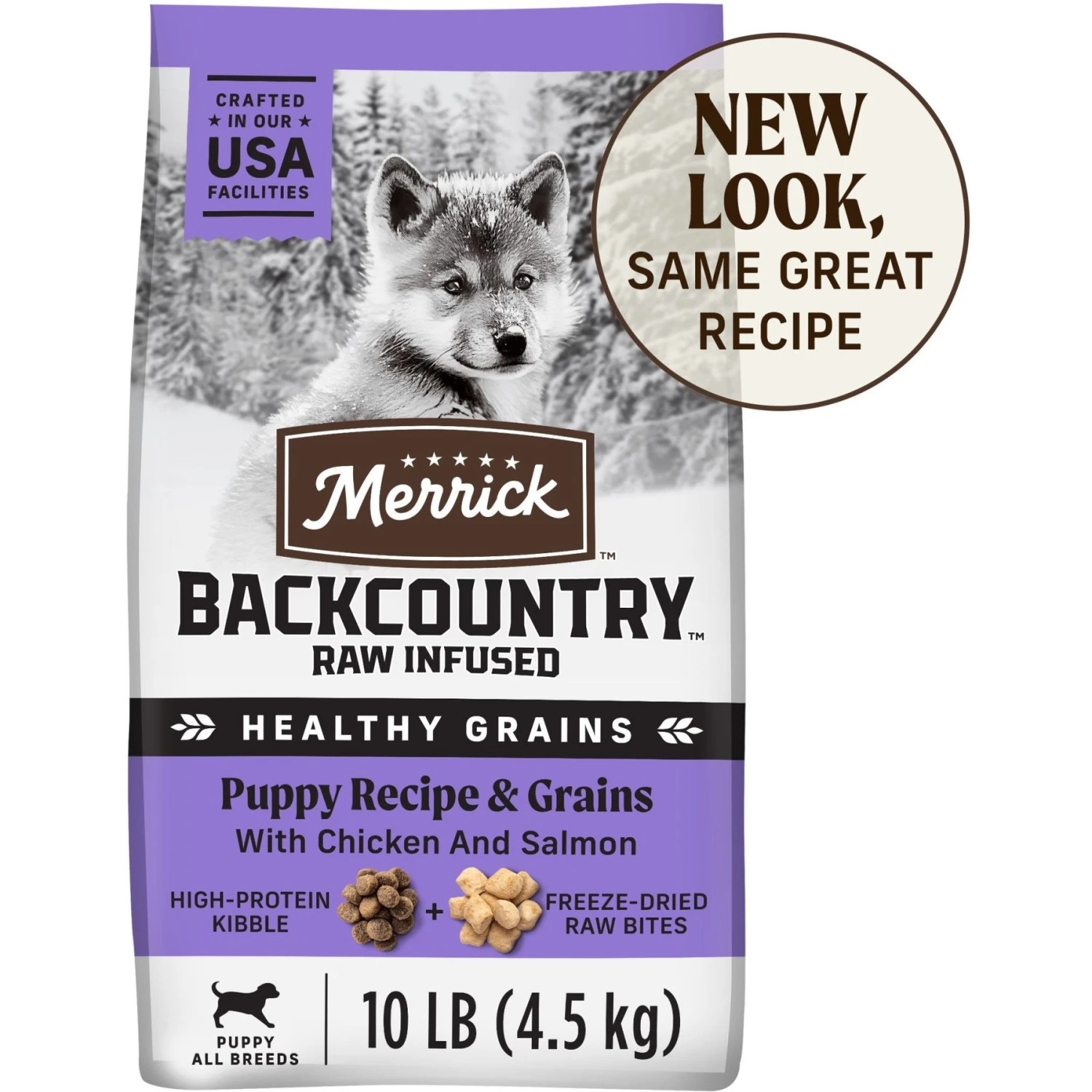 Merrick Backcountry Raw Infused Puppy Recipe + Grains With Chicken & Salmon Freeze-Dried Dry Dog Food 1 Merrick Backcountry Raw Infused Puppy Recipe + Grains With Chicken & Salmon Freeze-Dried Dry Dog Food