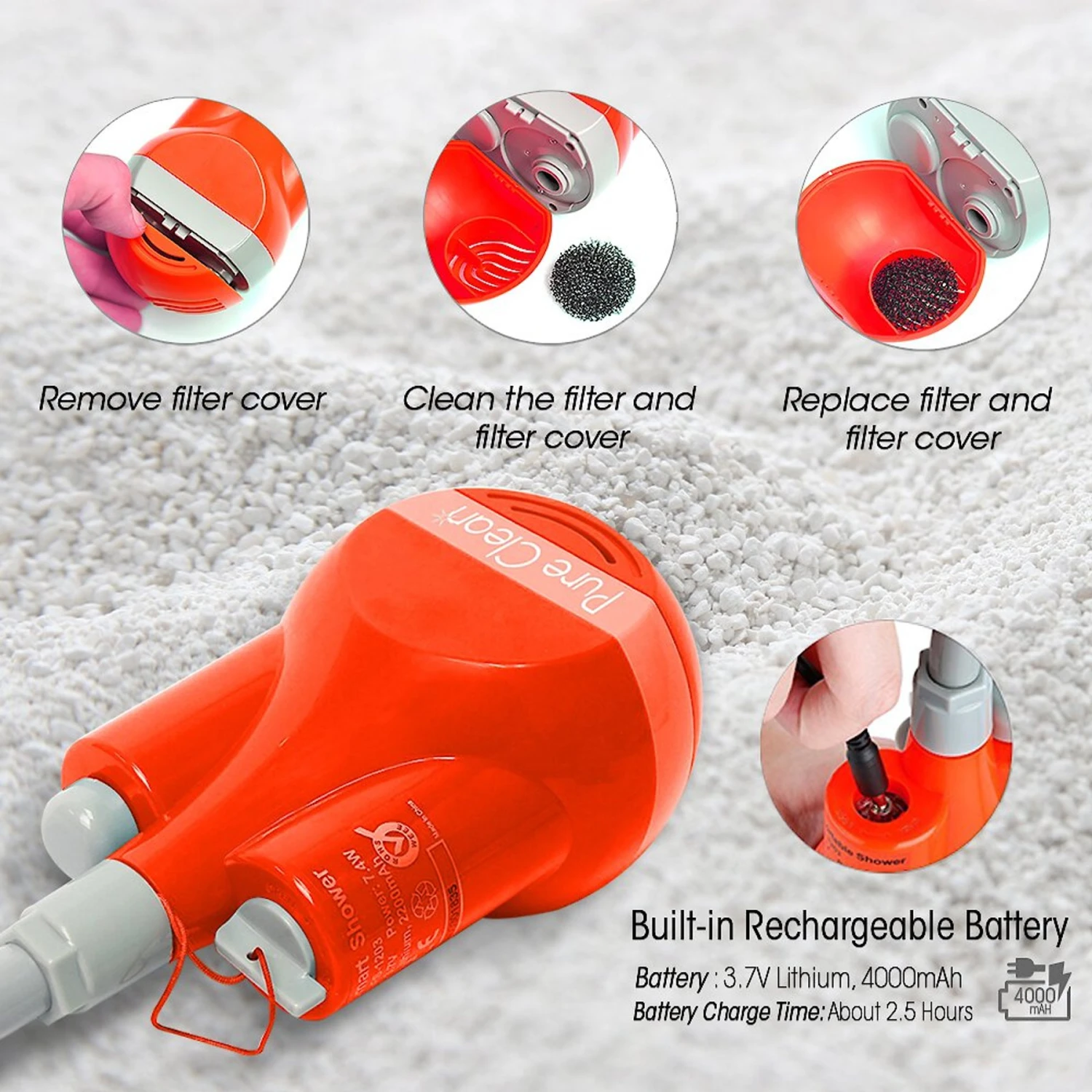 Pure Clean Handheld Shower Cleaning System With Built-In Rechargeable Battery 2 Pure Clean Handheld Shower Cleaning System With Built-In Rechargeable Battery - Image 2