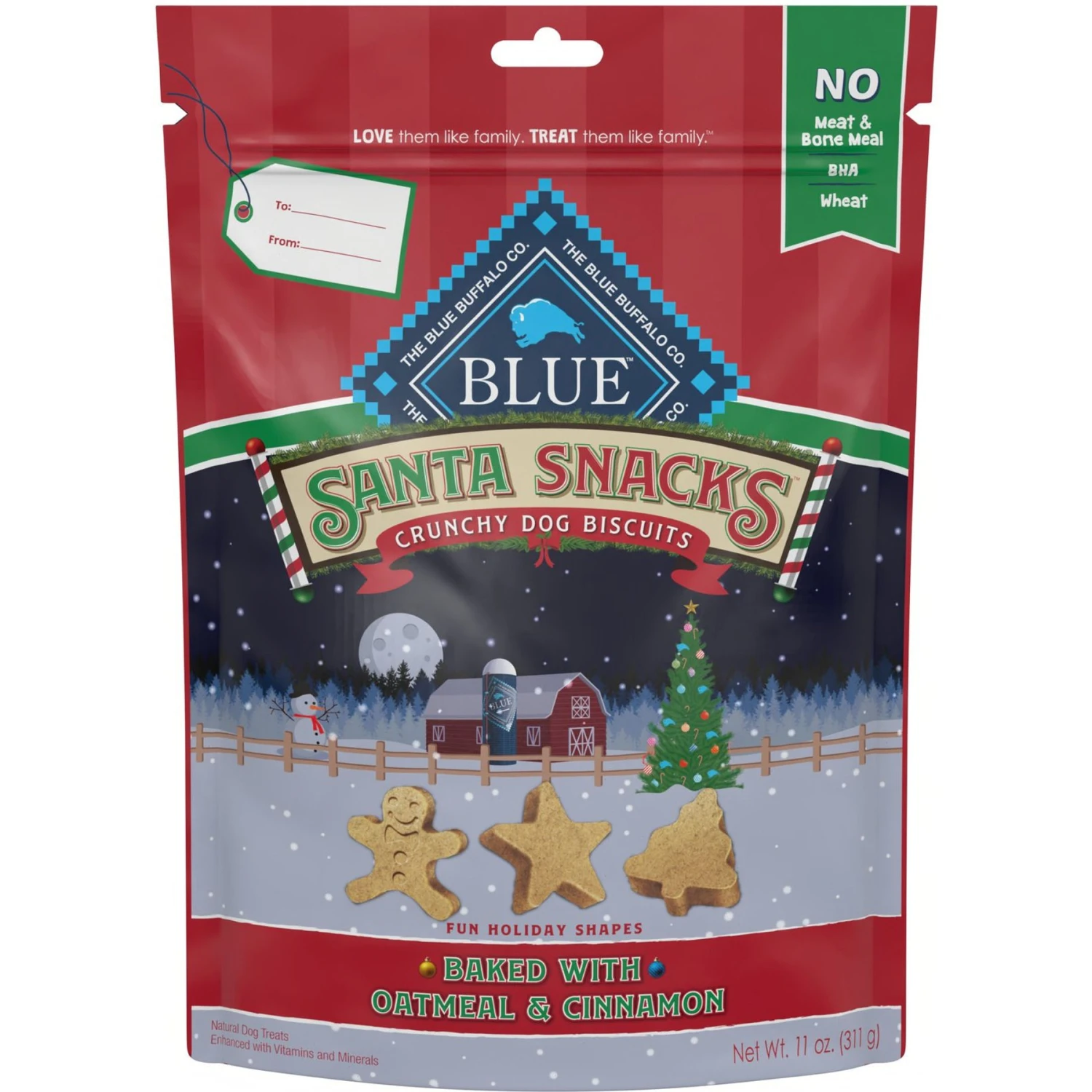 Blue Buffalo Holiday Santa Snacks Oatmeal & Cinnamon Crunchy Dog Treats, 11-oz Bag 1 Blue Buffalo Holiday Santa Snacks Oatmeal & Cinnamon Crunchy Dog Treats, 11-oz Bag