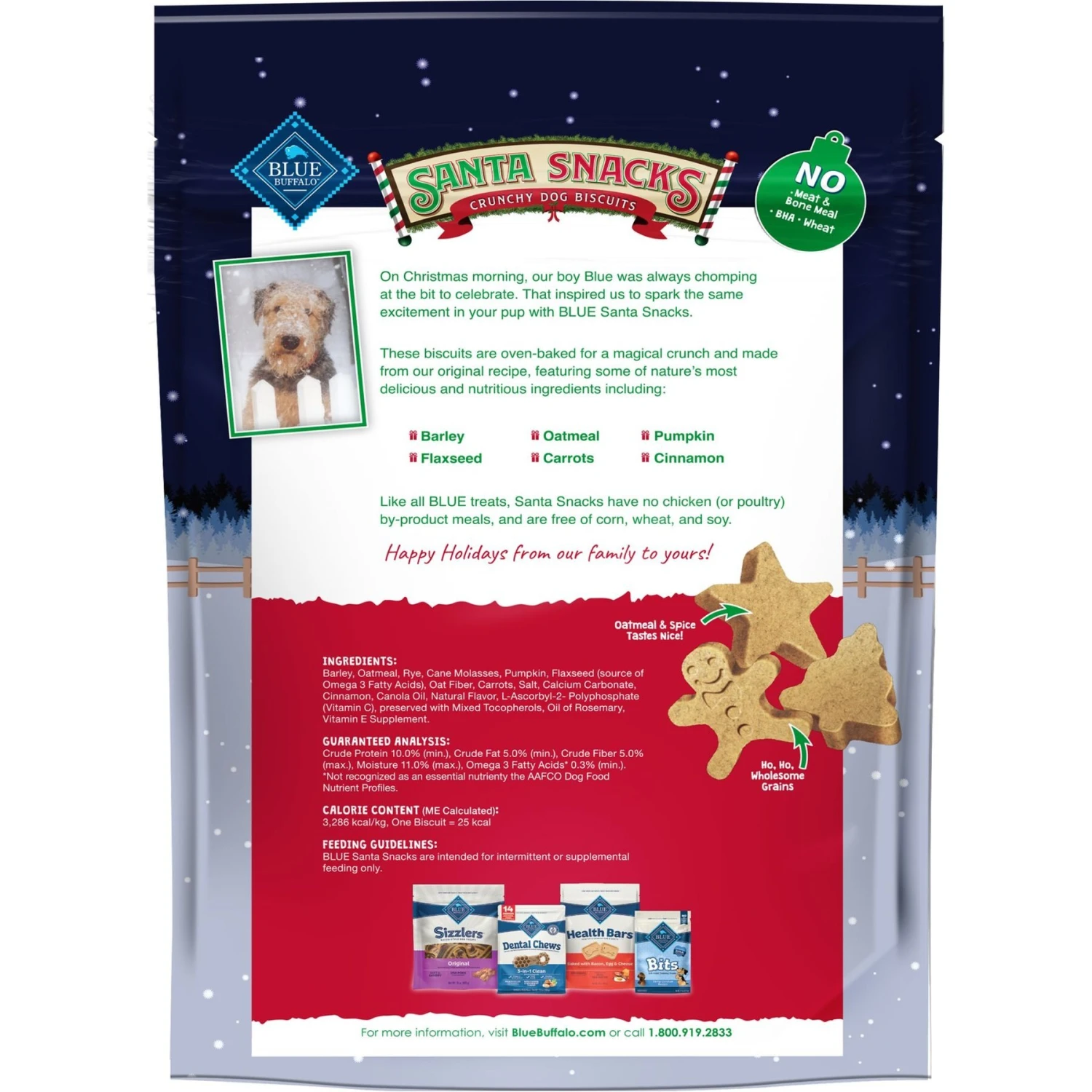 Blue Buffalo Holiday Santa Snacks Oatmeal & Cinnamon Crunchy Dog Treats, 11-oz Bag 2 Blue Buffalo Holiday Santa Snacks Oatmeal & Cinnamon Crunchy Dog Treats, 11-oz Bag - Image 2