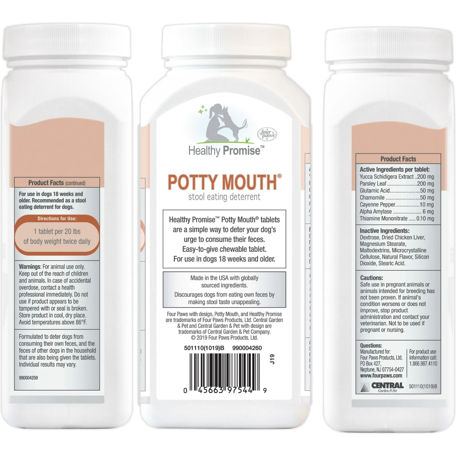 Four Paws Healthy Promise Potty Mouth Tablets Coprophagia Dog Stool Eating Deterrent, 90 Count 2 Four Paws Healthy Promise Potty Mouth Tablets Coprophagia Dog Stool Eating Deterrent, 90 Count - Image 2