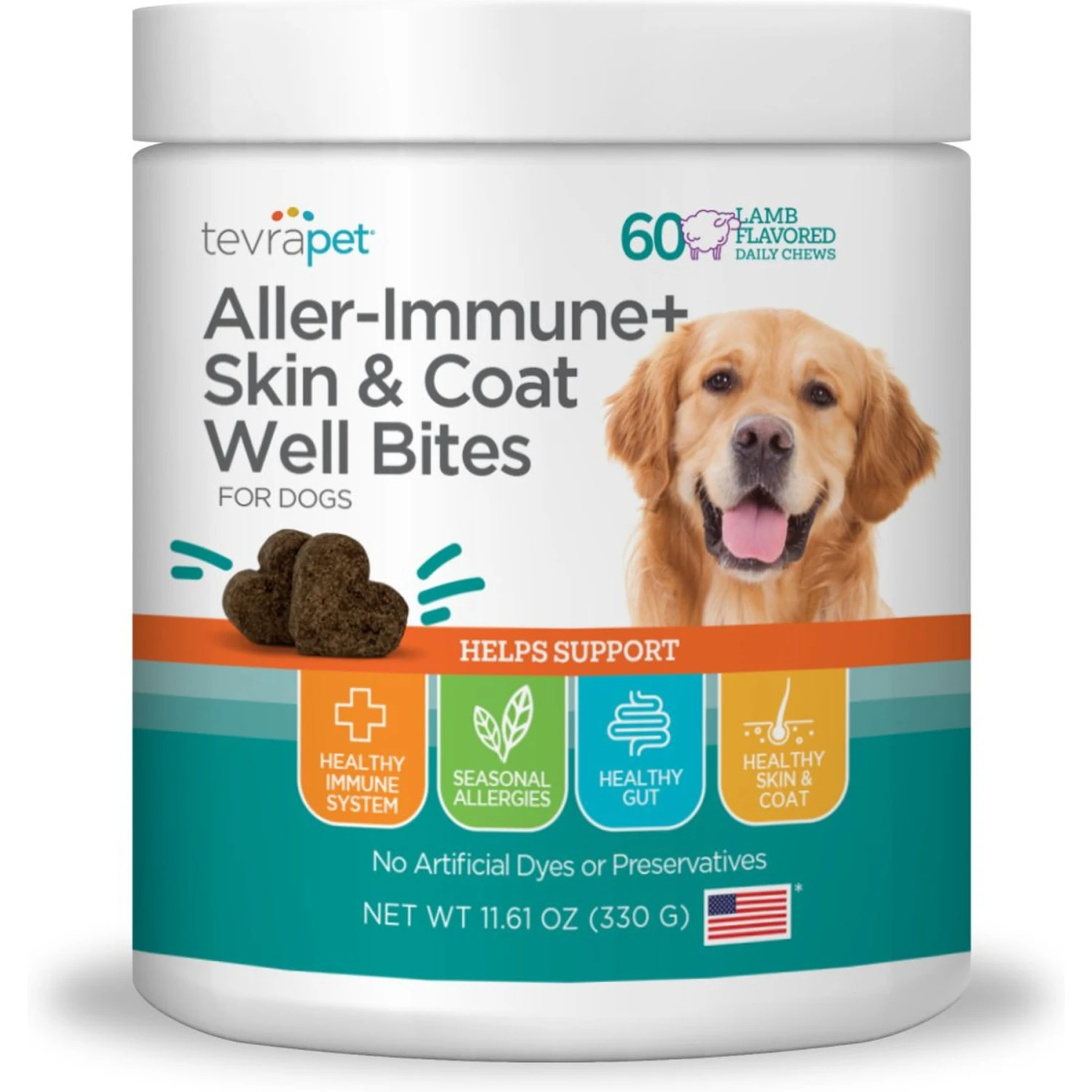 TevraPet Aller-Immune Skin & Coat Well Bites Dog Supplement, 60 Count 1 TevraPet Aller-Immune Skin & Coat Well Bites Dog Supplement, 60 Count