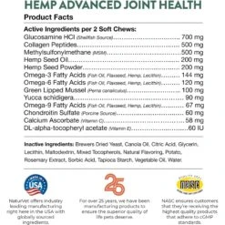 NaturVet Hemp Advanced Joint Health Glucosamine, Chondroitin & MSM Plus Collagen, Extra Joint Support Dog Supplement -Pet Wellness 252054 PT7. AC SS1800 V1698692844