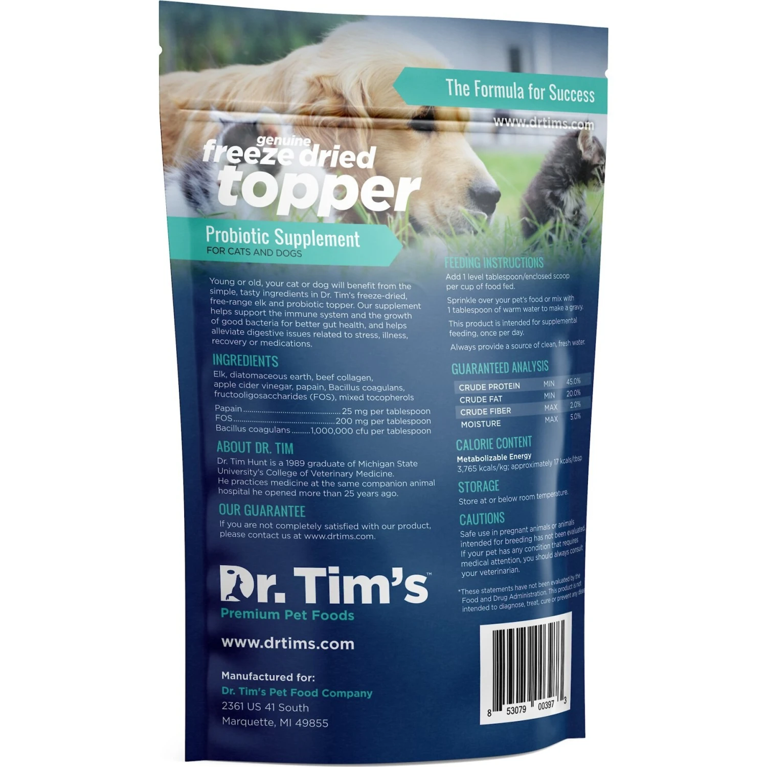 Dr. Tim's Elk Probiotic Freeze-Dried Topper Dog & Cat Supplement, 12-oz Bag 2 Dr. Tim's Elk Probiotic Freeze-Dried Topper Dog & Cat Supplement, 12-oz Bag - Image 2
