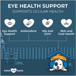 Coco And Luna Eye Health Support Bacon & Liver Flavor Chewable Tablets Dog Supplement, 120 Count -Pet Wellness 253105 PT2. AC SS1800 V1650295916