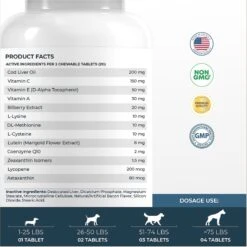 Coco And Luna Eye Health Support Bacon & Liver Flavor Chewable Tablets Dog Supplement, 120 Count -Pet Wellness 253105 PT5. AC SS1800 V1650303685