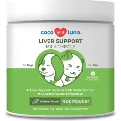 Coco And Luna Liver Support Organic Milk Thistle Salmon Flavor Powder Dog & Cat Supplement, 4-oz Jar