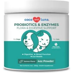Coco And Luna Probiotics & Enzymes Flora & Digestive Support Salmon Flavor Powder Dog & Cat Supplement, 4-oz Jar