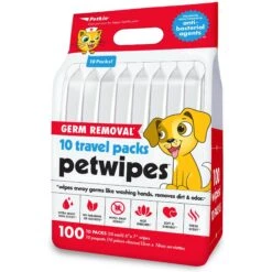 Petkin Germ Removal Travel Pack Vanilla Scented Dog & Cat Wipes, 100 Count