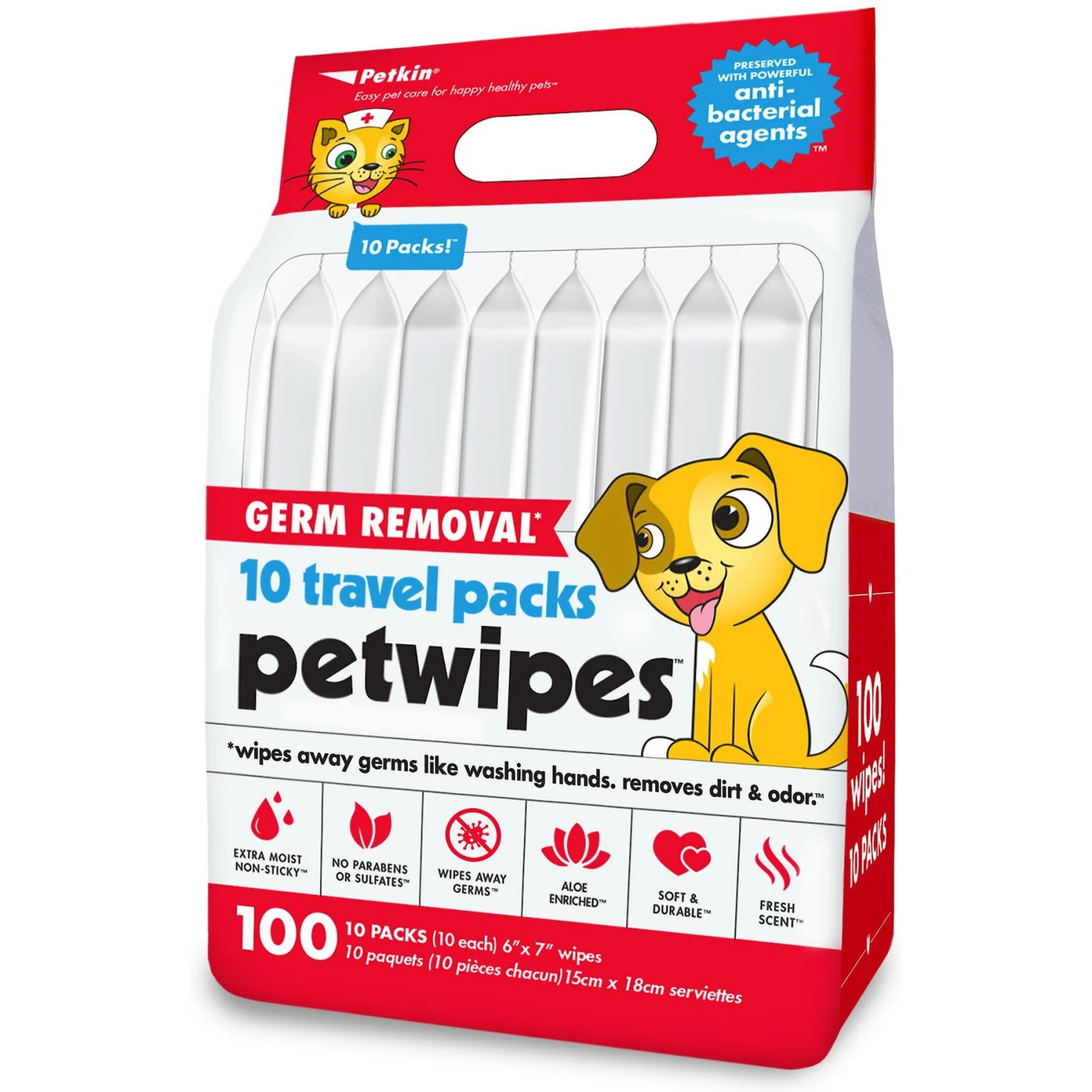 Petkin Germ Removal Travel Pack Vanilla Scented Dog & Cat Wipes, 100 Count 1 Petkin Germ Removal Travel Pack Vanilla Scented Dog & Cat Wipes, 100 Count