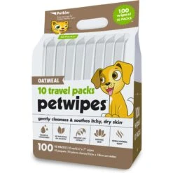 Petkin Oatmeal Travel Pack Vanilla Scented Dog & Cat Wipes, 100 Count