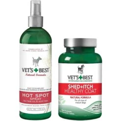 Vet's Best Hot Spot Spray For Dogs & Vet's Best Shed+Itch Healthy Coat Chewable Tablets Skin & Coat Supplement For Dogs