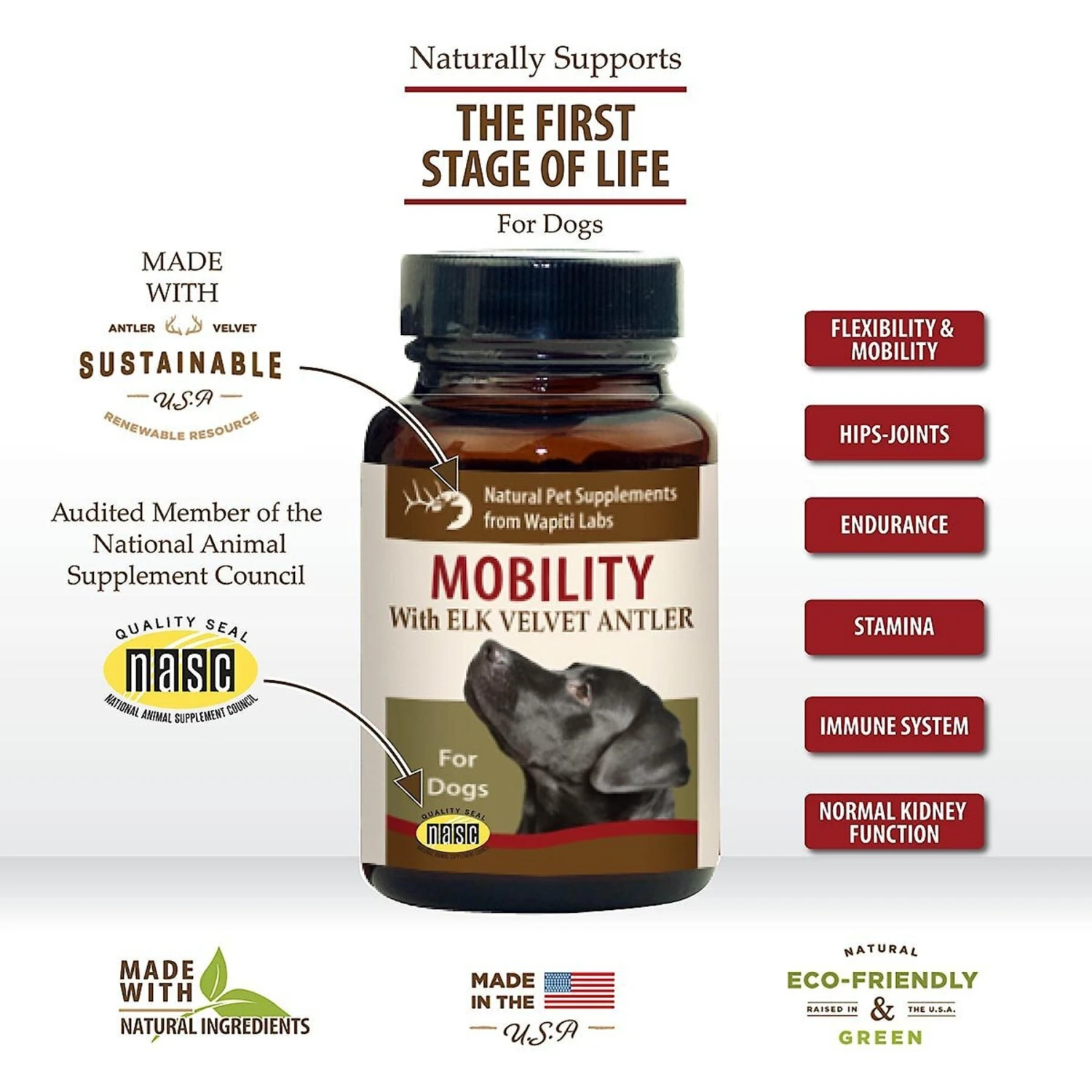Wapiti Labs Mobility Elk Velvet Antler Tablets Dog Supplement, 60 Count 3 Wapiti Labs Mobility Elk Velvet Antler Tablets Dog Supplement, 60 Count - Image 3