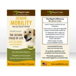 Wapiti Labs Senior Mobility Elk Velvet Antler Tablets Dog Supplement, 60 Count 11 Wapiti Labs Senior Mobility Elk Velvet Antler Tablets Dog Supplement, 60 Count -Pet Wellness 258734 PT4. AC SS1800 V1604443958