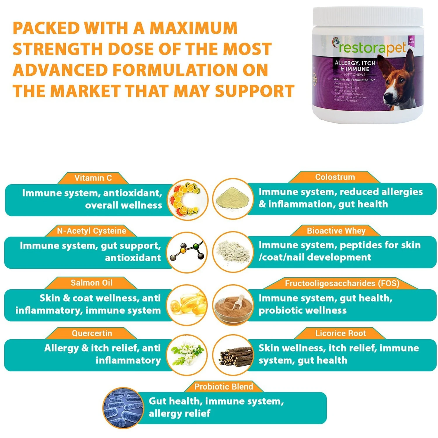 RestoraPet Allergy, Itch & Immune Support Soft Chews Dog Supplement, 60 Count 6 RestoraPet Allergy, Itch & Immune Support Soft Chews Dog Supplement, 60 Count - Image 6