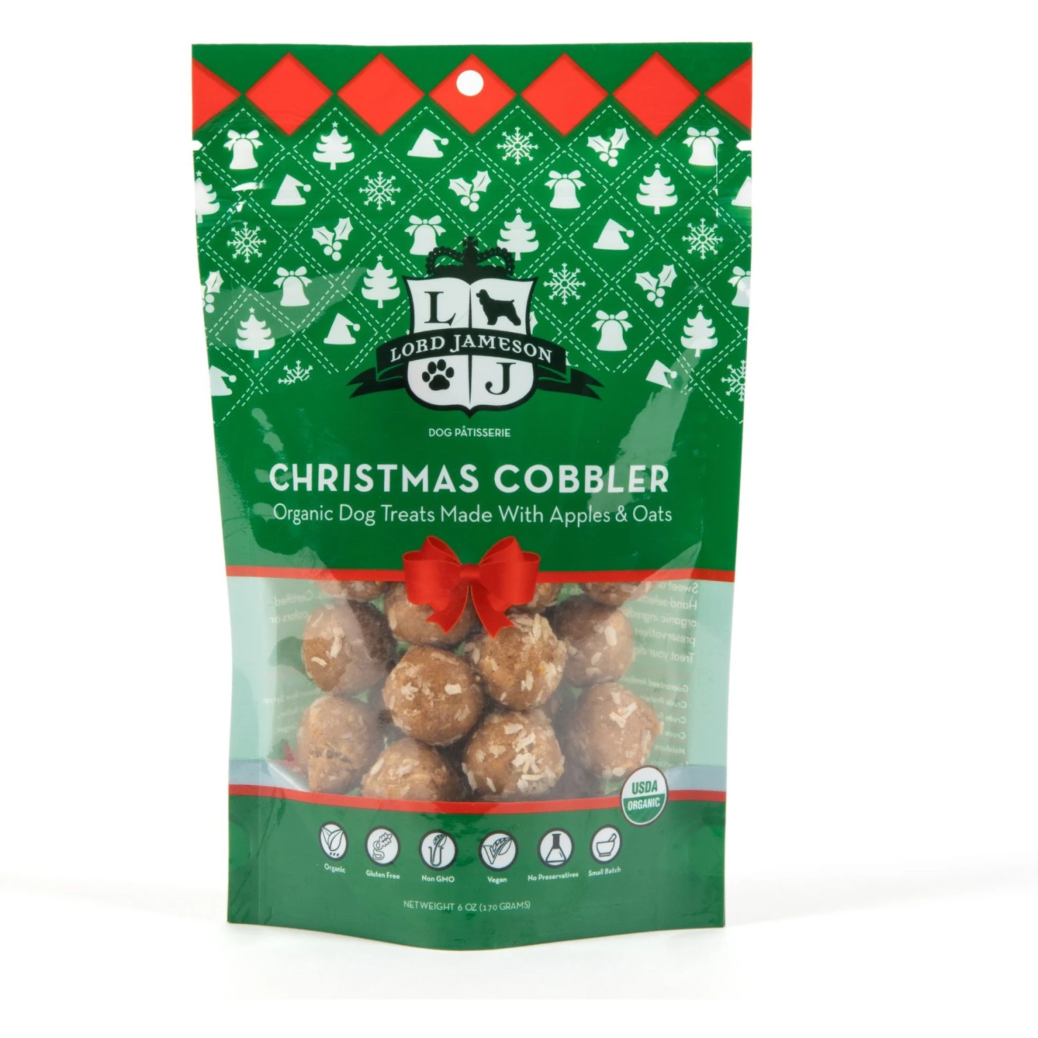 Lord Jameson Christmas Cobbler Soft & Chewy Vegan Dog Treats, 6-oz Bag 1 Lord Jameson Christmas Cobbler Soft & Chewy Vegan Dog Treats, 6-oz Bag