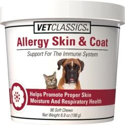 VetClassics Allergy Skin & Coat Soft Chews Dog & Cat Supplement, 90 Count