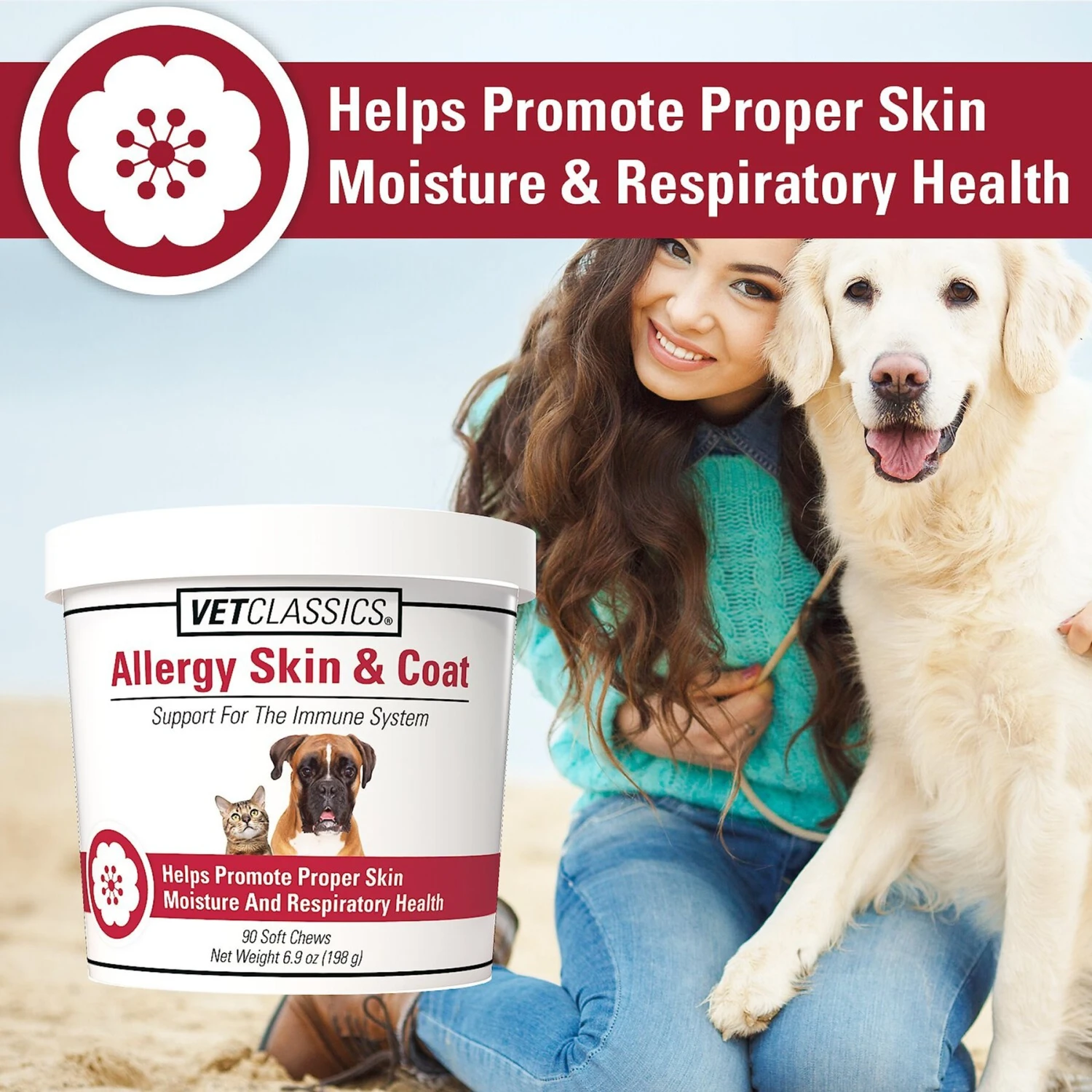 VetClassics Allergy Skin & Coat Soft Chews Dog & Cat Supplement, 90 Count 5 VetClassics Allergy Skin & Coat Soft Chews Dog & Cat Supplement, 90 Count - Image 5