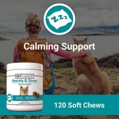 VetClassics Anxiety & Stress Calming Support Soft Chews Dog Supplement, 120 Count -Pet Wellness 262770 PT3. AC SS1800 V1614358614