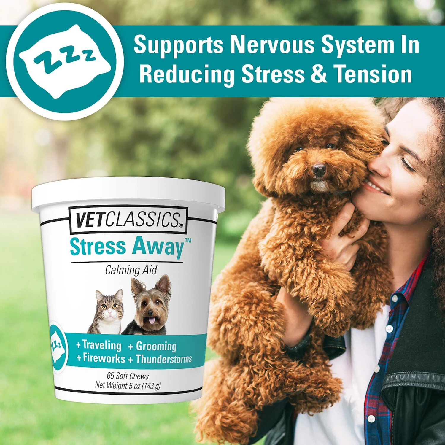 VetClassics Stress Away Calming Aid Soft Chews Dog & Cat Supplement, 65 Count 5 VetClassics Stress Away Calming Aid Soft Chews Dog & Cat Supplement, 65 Count - Image 5