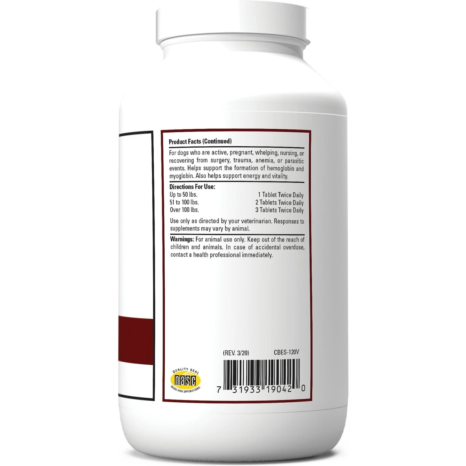 VetClassics Blood & Energy Blood & Endurance Support Chewable Tablets Dog Supplement, 120 Count 2 VetClassics Blood & Energy Blood & Endurance Support Chewable Tablets Dog Supplement, 120 Count - Image 2