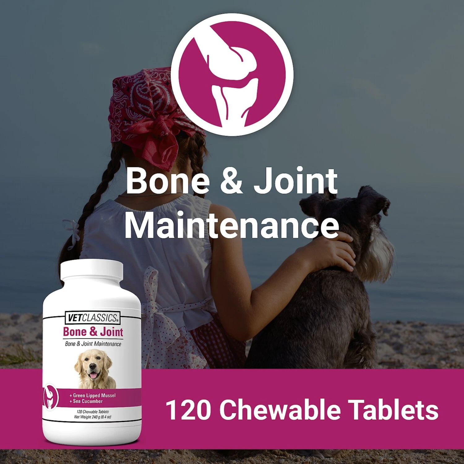 VetClassics Bone & Joint Maintenance Chewable Tablets Dog Supplement, 120 Count 4 VetClassics Bone & Joint Maintenance Chewable Tablets Dog Supplement, 120 Count - Image 4