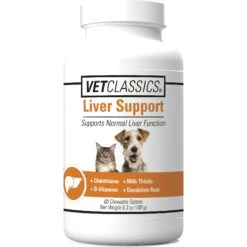 VetClassics Liver Support Chewable Tablets Dog & Cat Supplement, 60 Count