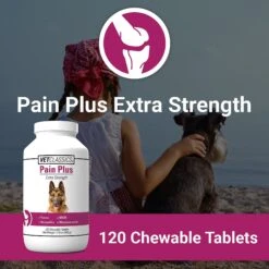 VetClassics Pain Plus Extra Strength Chewable Tablets Dog Supplement, 120 Count -Pet Wellness 262825 PT3. AC SS1800 V1614357428