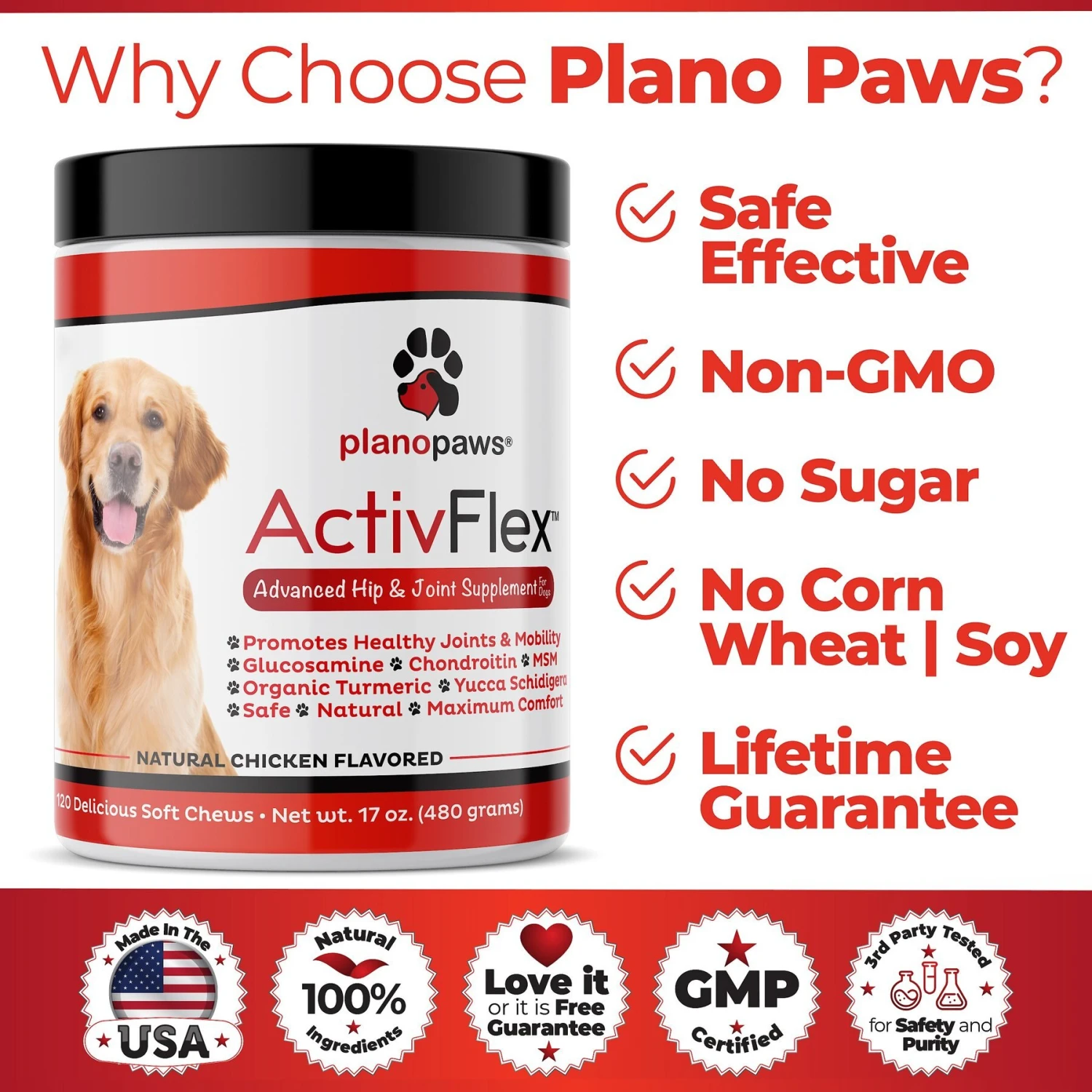 Plano Paws ActivTreats Advanced Hip & Joint Natural Chicken Flavor Soft Chews Dog Supplement, 120 Count 4 Plano Paws ActivTreats Advanced Hip & Joint Natural Chicken Flavor Soft Chews Dog Supplement, 120 Count - Image 4