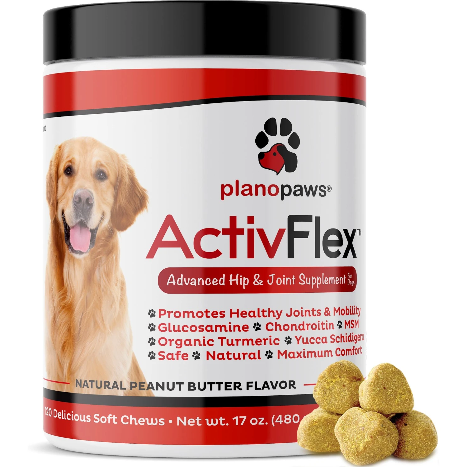 Plano Paws ActivTreats Advanced Hip & Joint Natural Peanut Butter Flavor Soft Chews Dog Supplement, 120 Count 1 Plano Paws ActivTreats Advanced Hip & Joint Natural Peanut Butter Flavor Soft Chews Dog Supplement, 120 Count