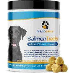 Plano Paws Salmon Treats Advanced Skin & Coat Natural Salmon Flavor Soft Chews Dog Supplement, 120 Count