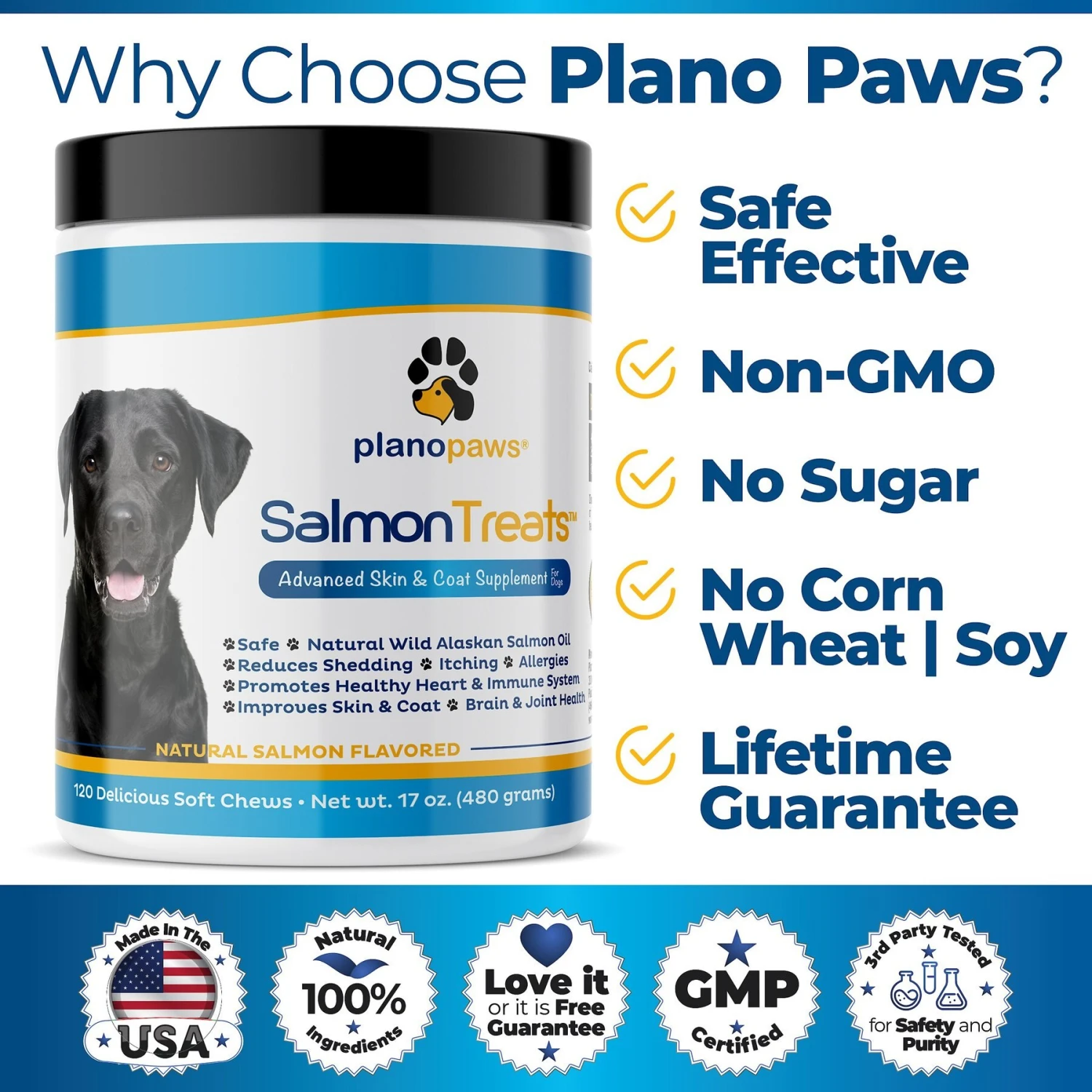 Plano Paws Salmon Treats Advanced Skin & Coat Natural Salmon Flavor Soft Chews Dog Supplement, 120 Count 4 Plano Paws Salmon Treats Advanced Skin & Coat Natural Salmon Flavor Soft Chews Dog Supplement, 120 Count - Image 4