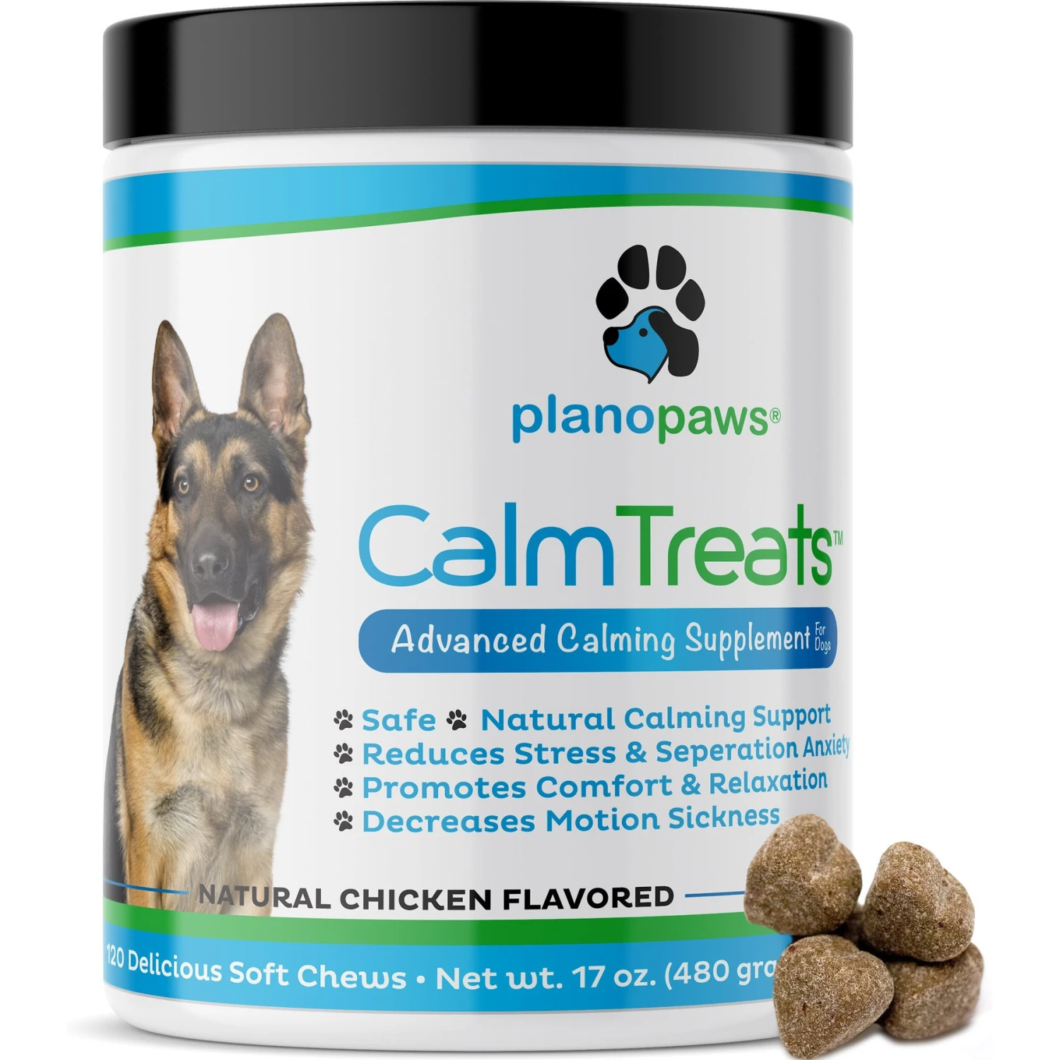 Plano Paws Calm Treats Advanced Calming Natural Chicken Flavor Chews Dog Supplement, 120 Count 1 Plano Paws Calm Treats Advanced Calming Natural Chicken Flavor Chews Dog Supplement, 120 Count