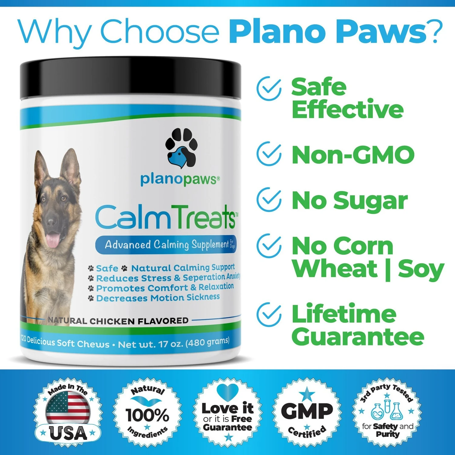 Plano Paws Calm Treats Advanced Calming Natural Chicken Flavor Chews Dog Supplement, 120 Count 4 Plano Paws Calm Treats Advanced Calming Natural Chicken Flavor Chews Dog Supplement, 120 Count - Image 4