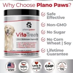 Plano Paws Vita Treats 15 In 1 Multivitamins Natural Chicken Flavor Soft Chews Dog Supplement, 120 Count -Pet Wellness 262910 PT3. AC SS1800 V1607380370