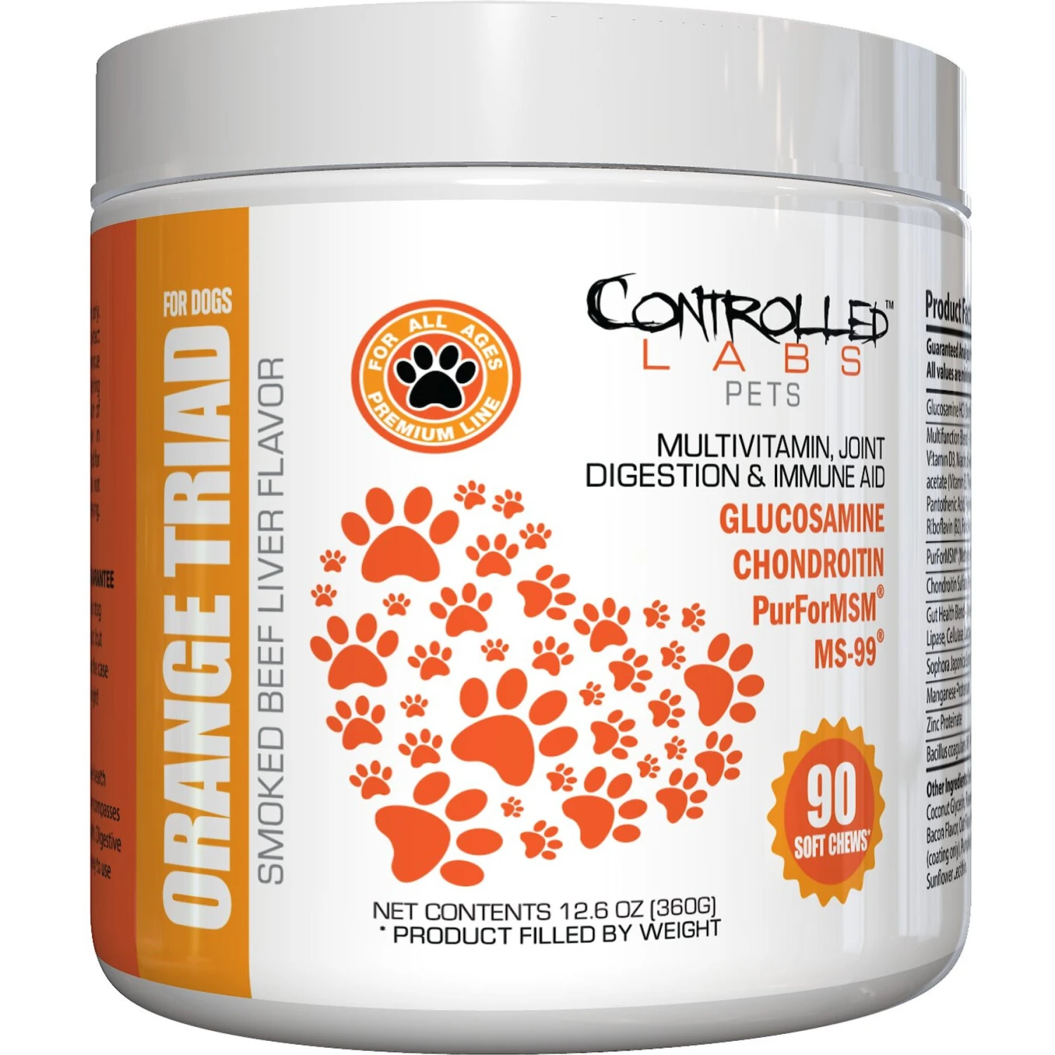 Controlled Labs Pets Orange TRIad Multivitamin Joint, Digestion & Immune Aid Smoked Beef Liver Flavor Soft Chews Dog Supplement, 90 Count 1 Controlled Labs Pets Orange TRIad Multivitamin Joint, Digestion & Immune Aid Smoked Beef Liver Flavor Soft Chews Dog Supplement, 90 Count