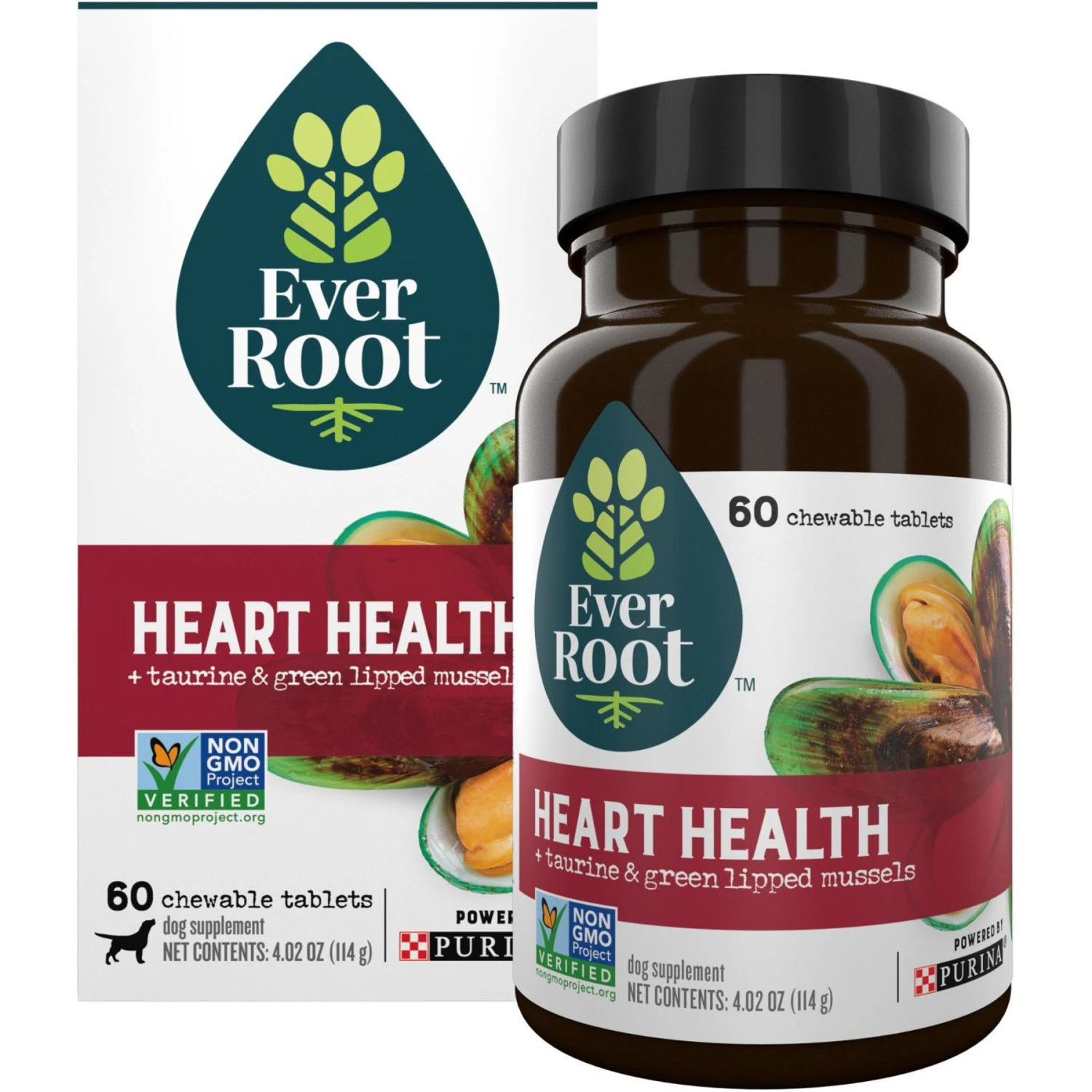 EverRoot By Purina Heart Health + Taurine & Green Lipped Mussels Chewable Tablets Dog Supplement, 60 Count 1 EverRoot By Purina Heart Health + Taurine & Green Lipped Mussels Chewable Tablets Dog Supplement, 60 Count