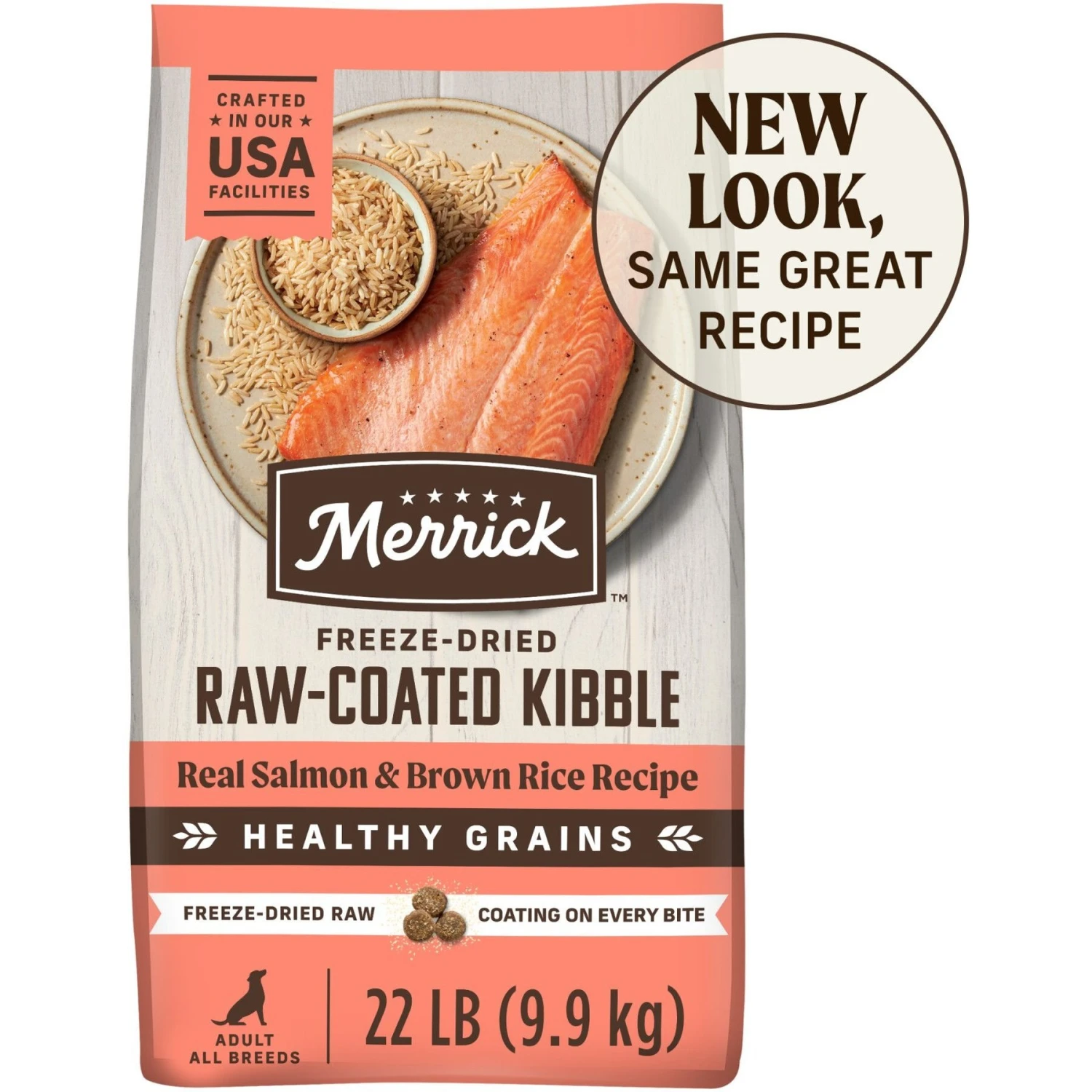 Merrick Healthy Grains Raw-Coated Kibble Real Salmon + Brown Rice Recipe Freeze-Dried Dry Dog Food 1 Merrick Healthy Grains Raw-Coated Kibble Real Salmon + Brown Rice Recipe Freeze-Dried Dry Dog Food