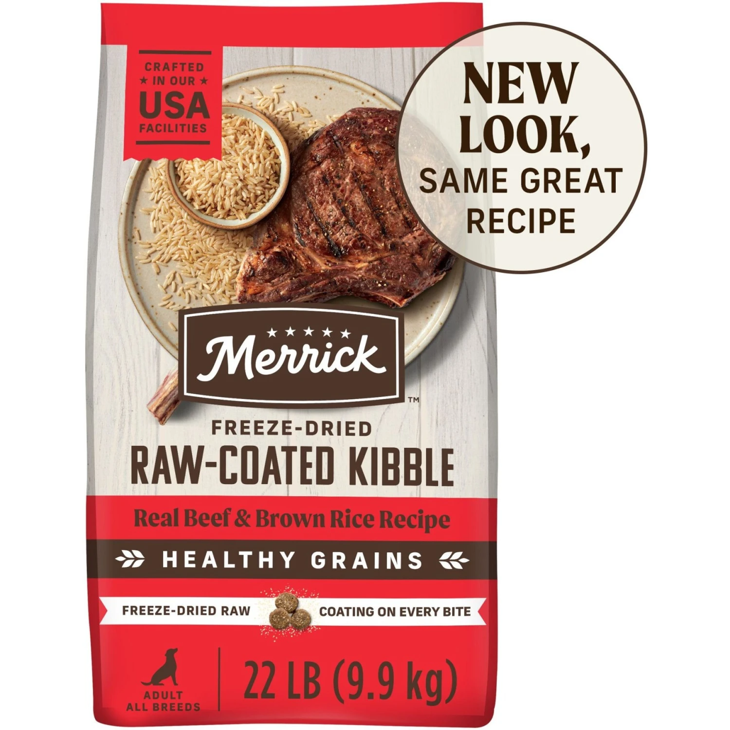 Merrick Healthy Grains Raw-Coated Kibble Real Beef + Brown Rice Recipe Freeze-Dried Dry Dog Food 1 Merrick Healthy Grains Raw-Coated Kibble Real Beef + Brown Rice Recipe Freeze-Dried Dry Dog Food