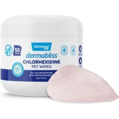 Vetnique Labs Dermabliss Medicated Skin Wipes Anti-Bacterial & Anti-Fungal Medicated Hot Spot & Skin Fold Dog & Cat Wipes, 50 Count