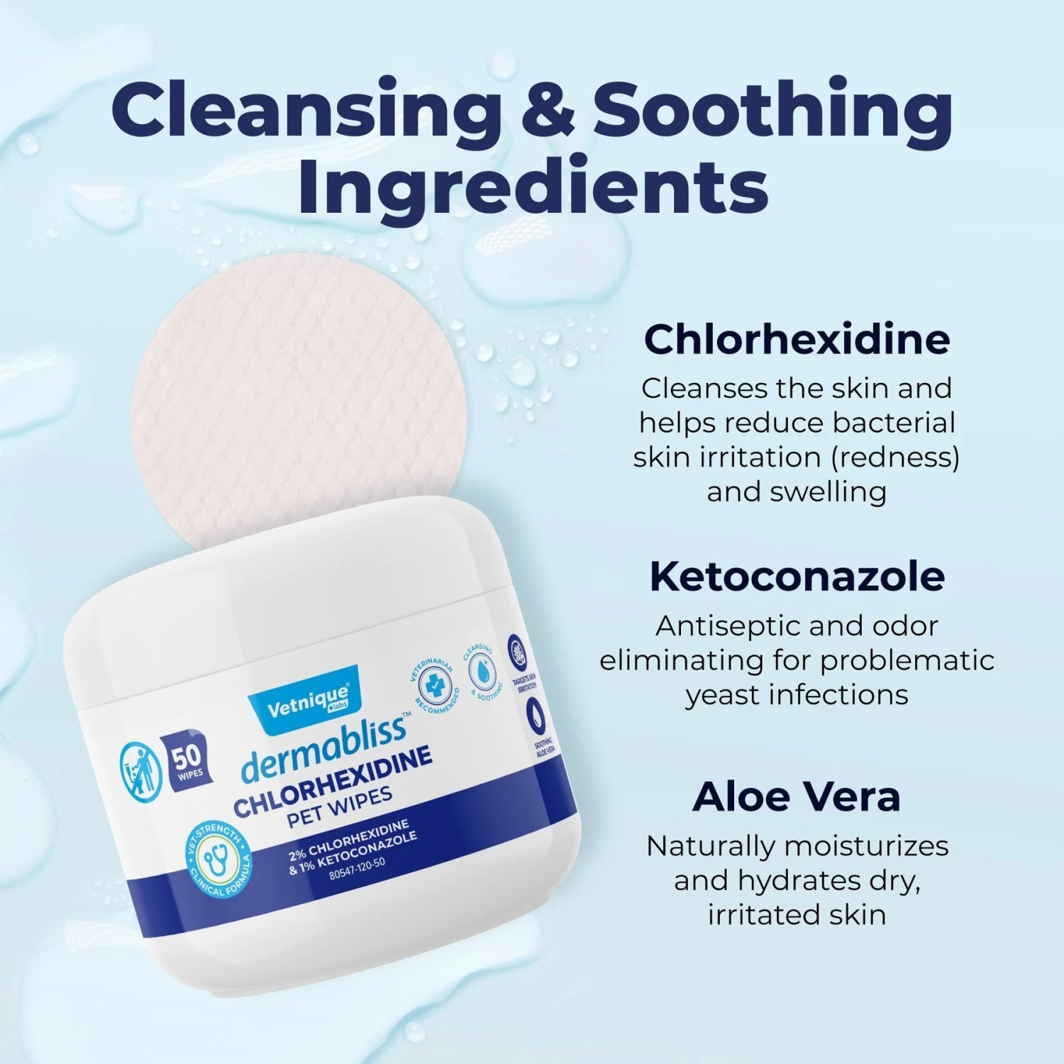 Vetnique Labs Dermabliss Medicated Skin Wipes Anti-Bacterial & Anti-Fungal Medicated Hot Spot & Skin Fold Dog & Cat Wipes, 50 Count 4 Vetnique Labs Dermabliss Medicated Skin Wipes Anti-Bacterial & Anti-Fungal Medicated Hot Spot & Skin Fold Dog & Cat Wipes, 50 Count - Image 4