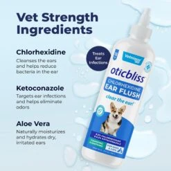 Vetnique Labs Oticbliss Ear Flush Cleaner Anti-Bacterial & Anti-Fungal Medicated Dog & Cat Ear Flush Antiseptic Rinse Cleanser -Pet Wellness 270604 PT3. AC SS1800 V1701881711