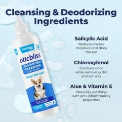Vetnique Labs Oticbliss Ear Flush Advanced Cleaning Dog & Cat Medicated Ear Rinse Cleanser, 8-oz Bottle -Pet Wellness 270606 PT3. AC SS1800 V1698094596
