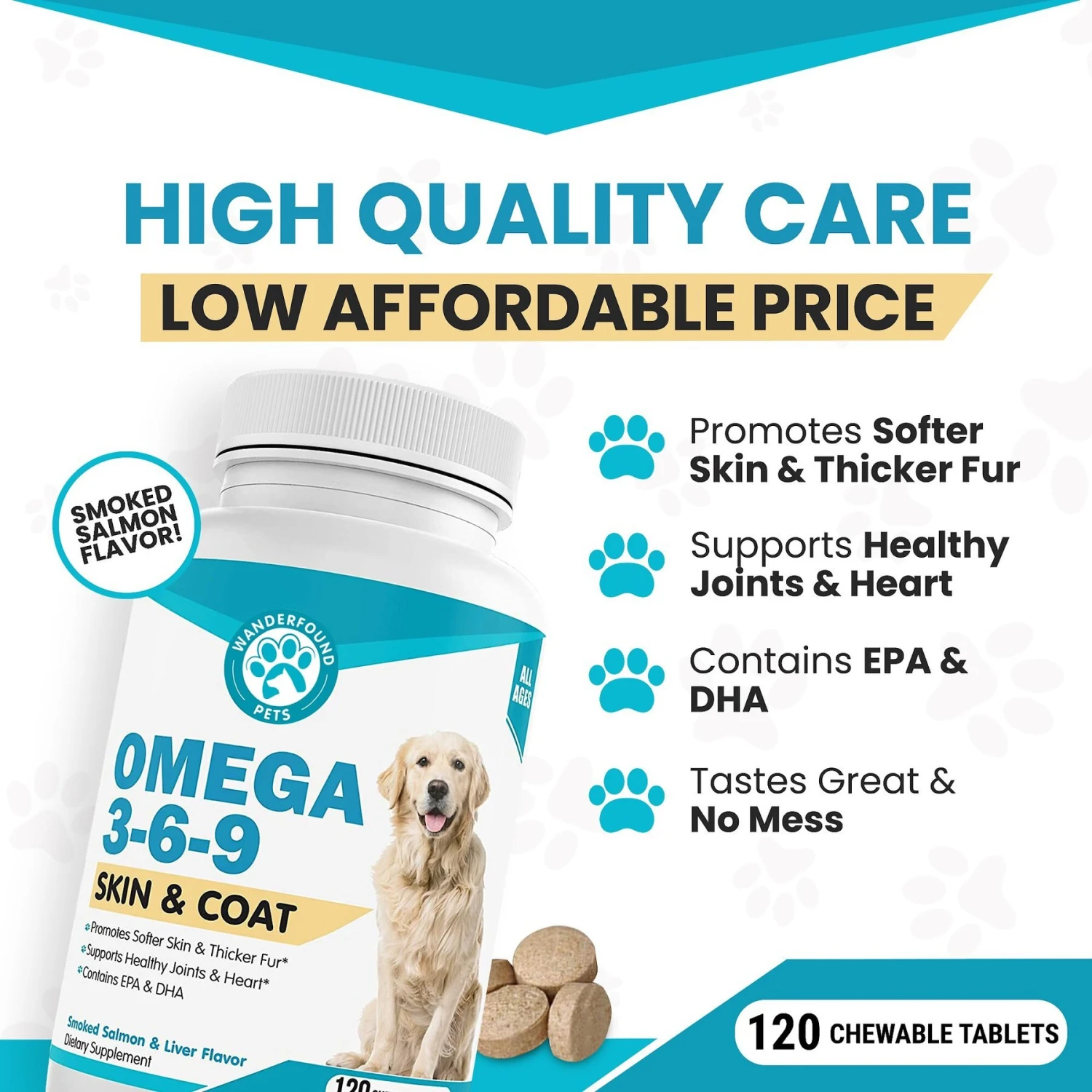 Wanderfound Pets Omega 3-6-9 Skin & Coat Health Smoked Salmon & Liver Flavor Dog Supplement, 120 Count 6 Wanderfound Pets Omega 3-6-9 Skin & Coat Health Smoked Salmon & Liver Flavor Dog Supplement, 120 Count - Image 6