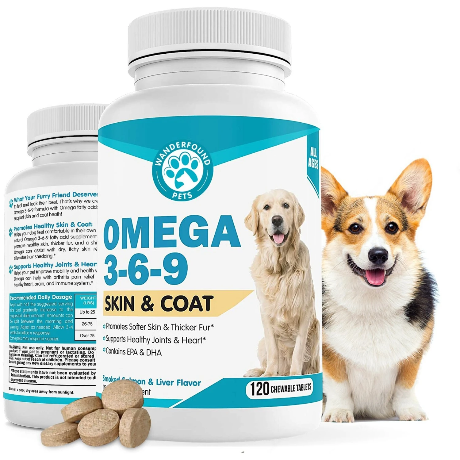 Wanderfound Pets Omega 3-6-9 Skin & Coat Health Smoked Salmon & Liver Flavor Dog Supplement, 120 Count 8 Wanderfound Pets Omega 3-6-9 Skin & Coat Health Smoked Salmon & Liver Flavor Dog Supplement, 120 Count - Image 8